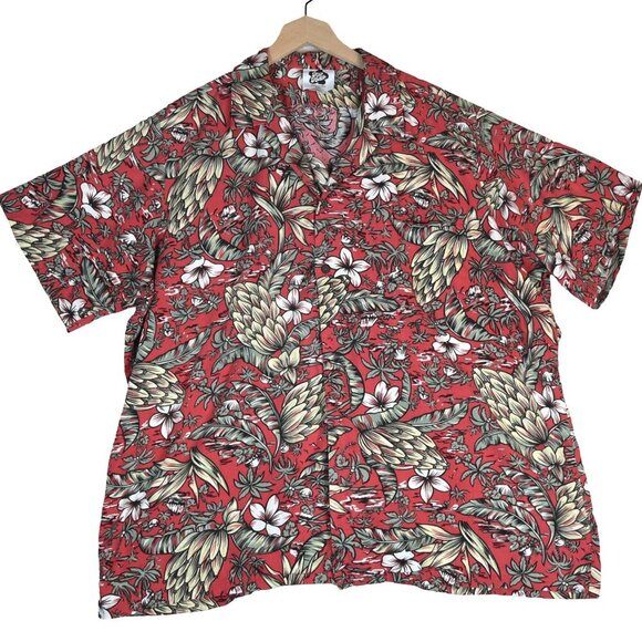 Hilo Hattie Hawaiian Shirt Red Tropical Floral Made in Hawaii Sz 3XL Aloha Camp - Picture 5 of 7